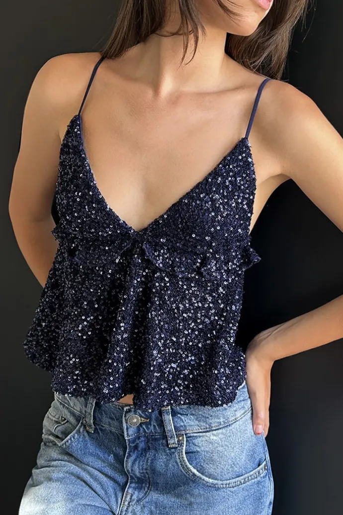 Donna Subdued Top con rouches paillettes