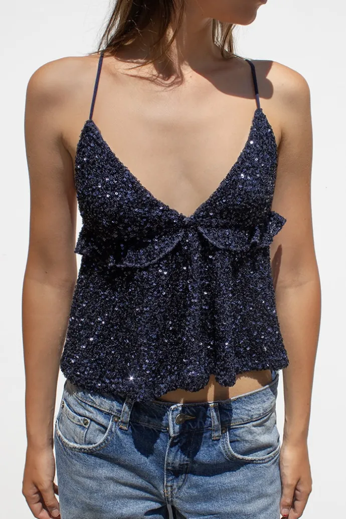 Donna Subdued Top con rouches paillettes